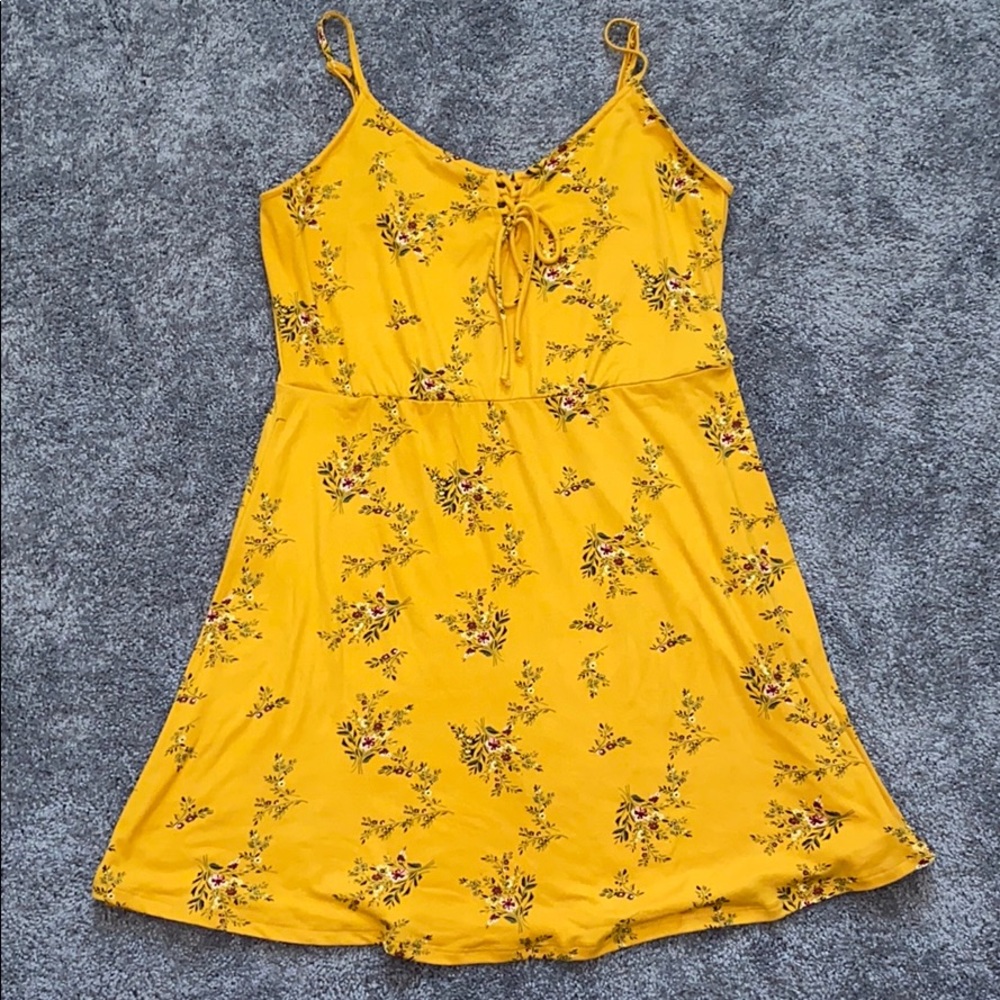 Floral Yellow Spaghetti Dress
